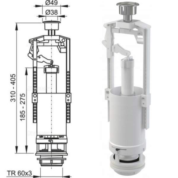 Ablaufventil Stoppfunktion Toiletten AlcaPlast Komfort C2000 chrom