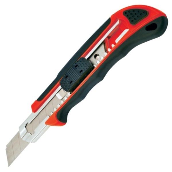 Cuttermesser 18mm Metallgriff gummiert Führung PRO-NU002 + 4 Klingen