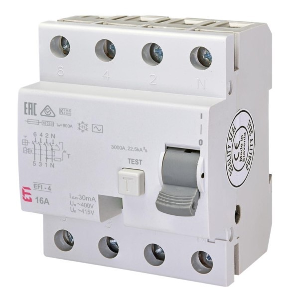 Fehlerstrom-Schutzschalter 4P 16 A 30 mA EFI-4 AC 16/0.03