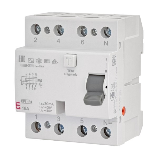 Fehlerstrom-Schutzschalter 4P 16A 30mA EFI-P4 AC 16/0,03 ETI 002061610