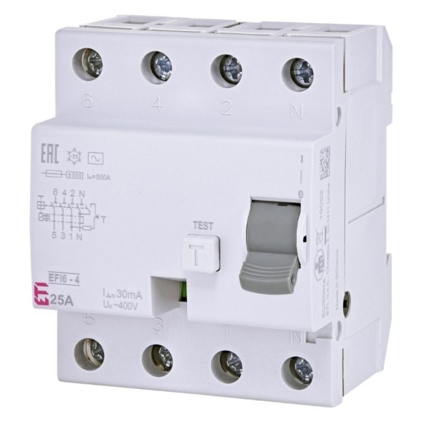 Fehlerstrom-Schutzschalter 4P 25 A 30 mA EFI6-4 AC 25/0.03