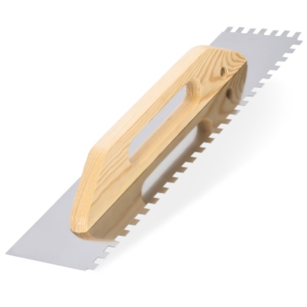 Glättekelle rostfrei 130x480mm gezahnt 12mm Holzgriff