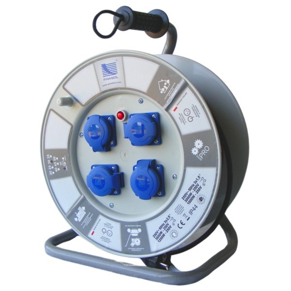 Kabeltrommel 30m 3x1,5mm² aus Gummi 4x230V IP44 Pawbol B.1113-30