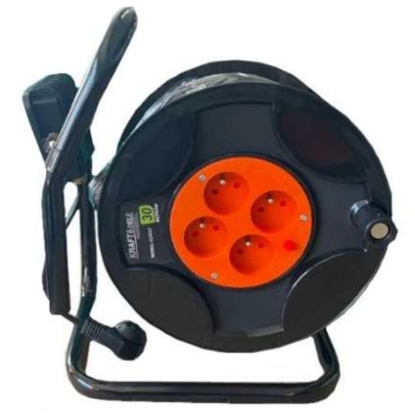 Kabeltrommel 30m Verlängerungskabel 3x2,5mm 4x230V LED-Lampe Kraft&Dele KD4037