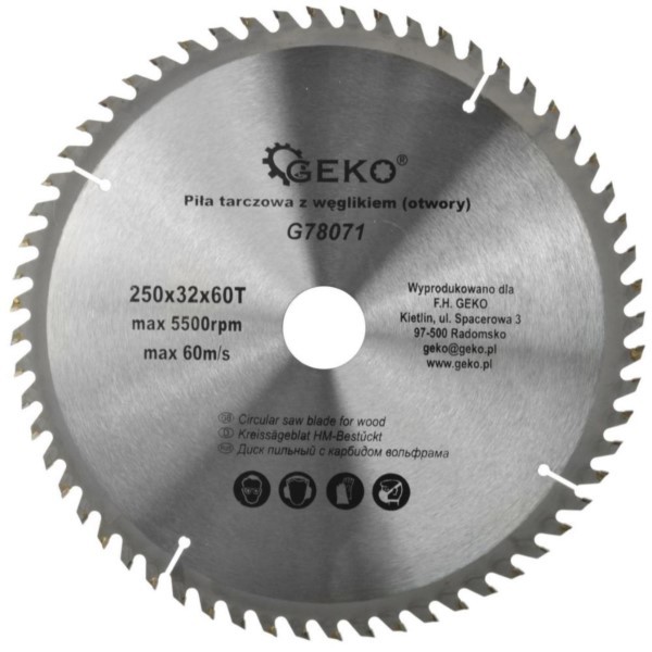 Kreissägeblatt für Holz 250x32x60T Hartmetall Geko G78071