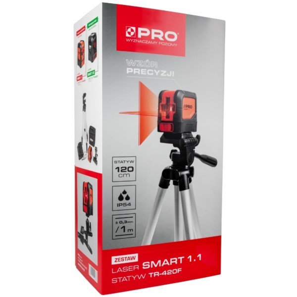 Kreuzlinienlaser SMART 1.1 rote Laserstrahl PRO-L1245 + Stativ TR-420F set