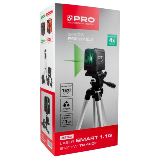 Kreuzlinienlaser SMART 1.1G grüne Laserstrahl PRO-L1264 + Stativ TR-420F set