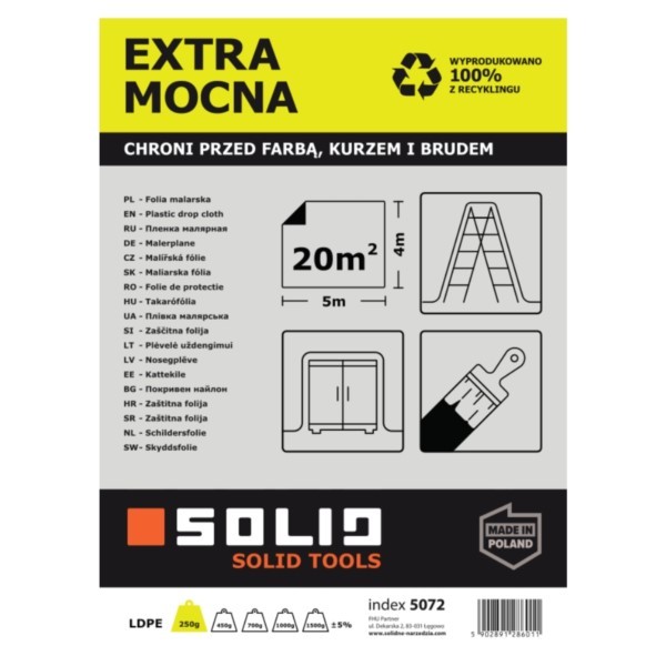 Malerfolie 4m x 5m LDPE 12,5g/m² Extra Mocna Solid 5072