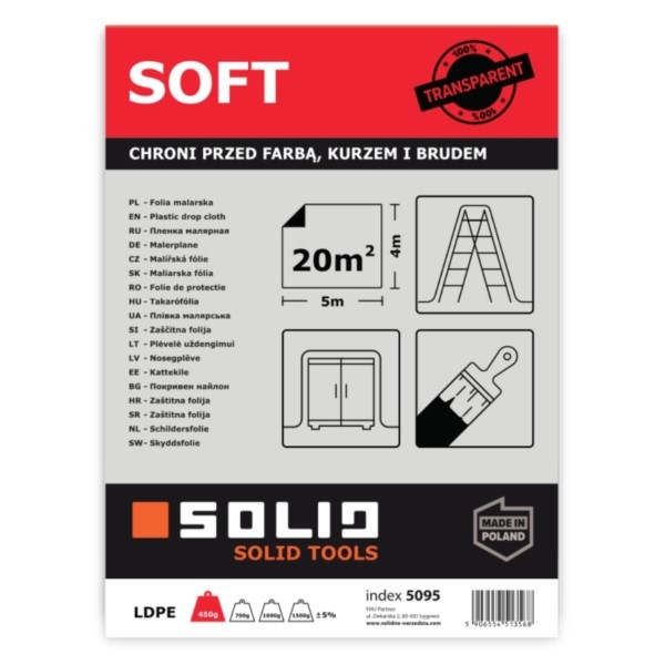 Malerfolie 4m x 5m LDPE 22,5g/m² Soft Transparent Solid 5095