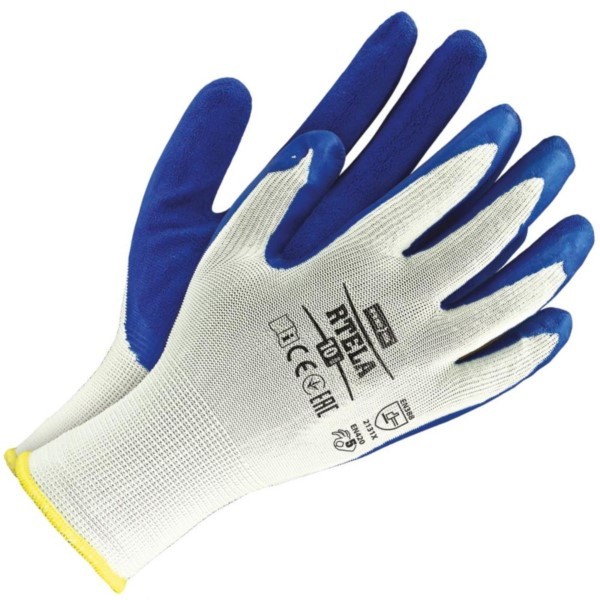 Schutzhandschuhe latexbeschichtet Reis RTELA Größe 10 weiß-blau Pack.12St
