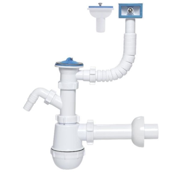 Siphon für Küchenspüle einzel ⌀ 50mm Überlauf Geschirrspüler Tycner 1233