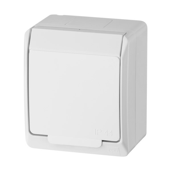Steckdose Aufputz 1-Fach Hermes Weiß Klappe Typ E (CEE 7/5) IP44 Elektroplast 0321-02
