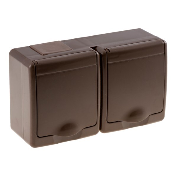Steckdose Aufputz 2-Fach Beta Braun Klappe Typ E (CEE 7/5) IP44 Pawbol D.3212BRGG/1