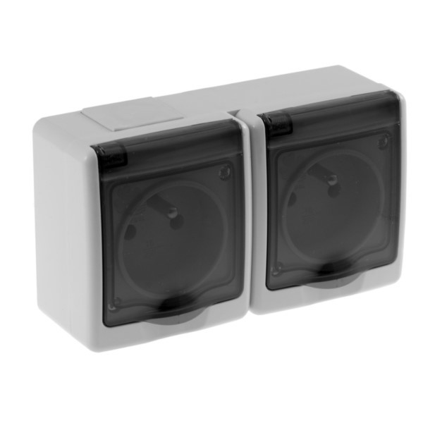 Steckdose Aufputz 2-Fach Beta1 Grau Klappe Typ E (CEE 7/5) IP44 Pawbol D.3612GG/1