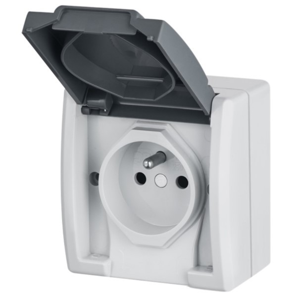 Steckdose aufputz 1-fach Aquant Grau Klappe Typ E (CEE 7/5) IP55 Elektroplast 1241-10