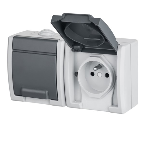 Steckdose aufputz 2-fach Aquant Grau Klappe Typ E (CEE 7/5) IP55 Elektroplast 1242-10