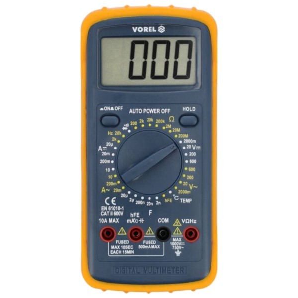 Universalmessgerät AC/DC V A Ω μF kHz °C Multimetr 9V Vorel 81784