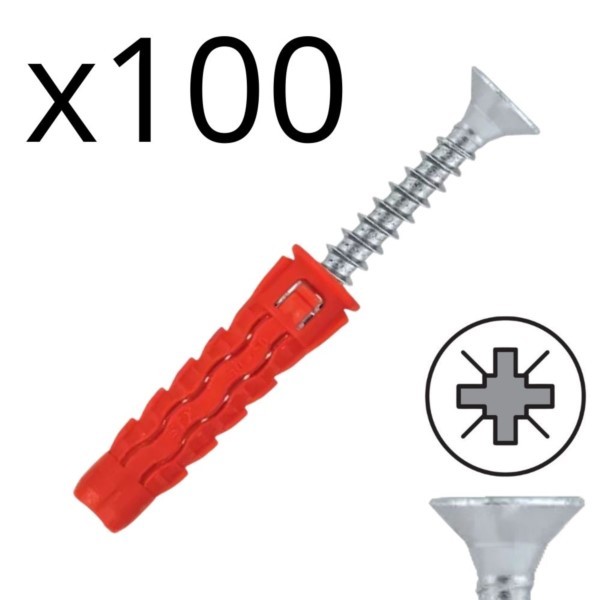 Universaldübel 8x40 Schrauben 5x50 Senkkopf PZ2 100St Wkręt-Met Klimas SFXP-08040050