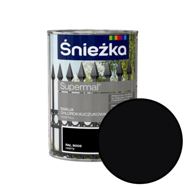 Chlorkautschuk-Emaille 0,9L Schwarz RAL 9005 für Metall Śnieżka Supermal