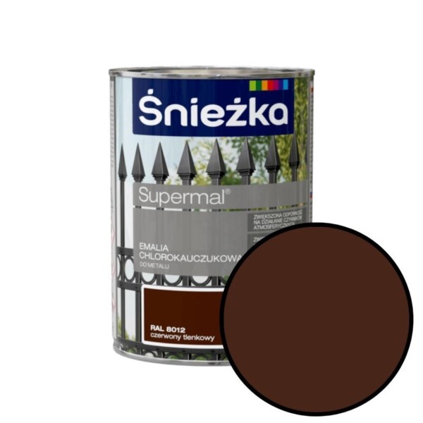 Chlorkautschuk-Emaille 0,9L rotes Oxid RAL 8012 für Metall Śnieżka Supermal