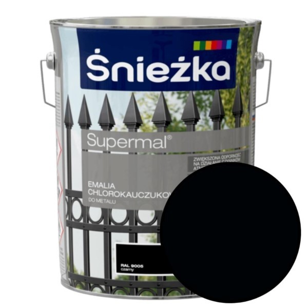 Chlorkautschuk-Emaille 5L Schwarz RAL 9005 für Metall Śnieżka Supermal